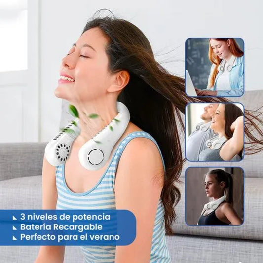 Ventilador portátil para cuello, flujo de aire 360° ajuste de 3 velocidades